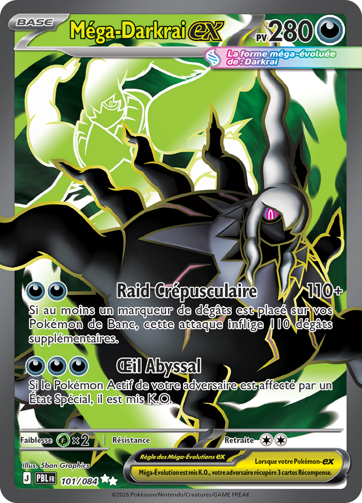 Méga-Darkrai EX 101/084, carte Nuit Noire (PBL), en vente à Manga Cash à Ans, province de Liège.
