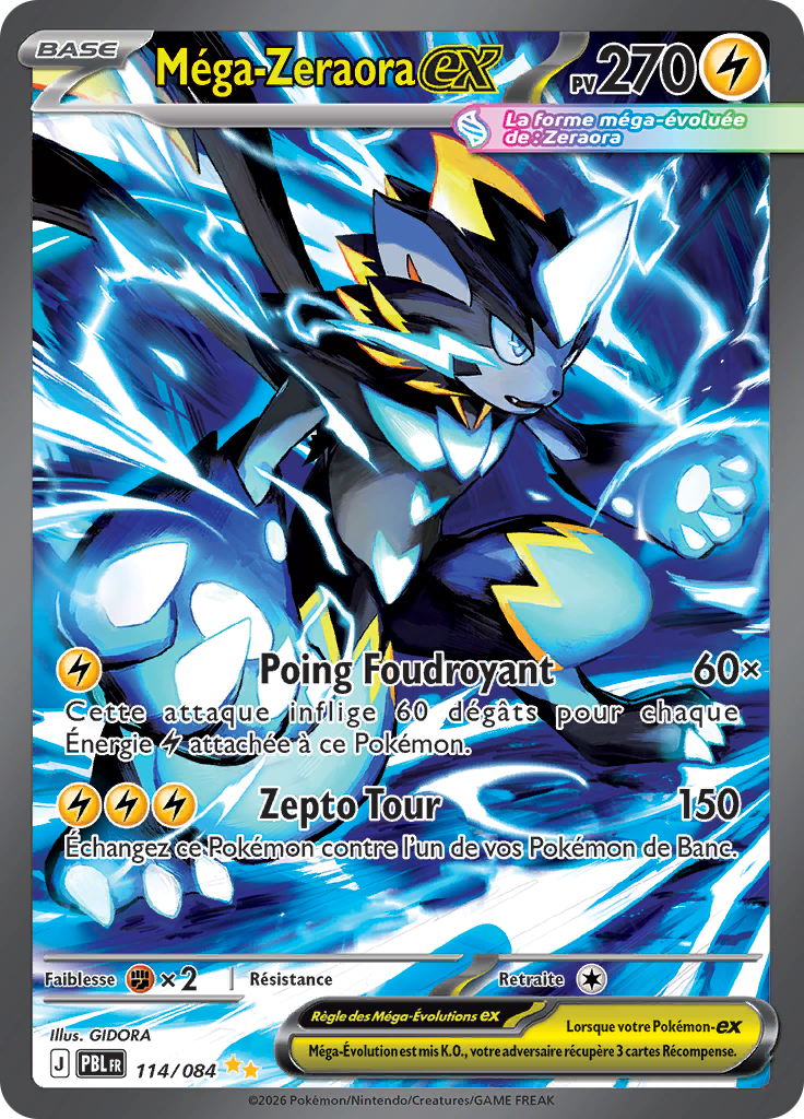 Méga-Zeraora EX 114/084, carte Nuit Noire (PBL), en vente à Manga Cash à Ans, province de Liège.