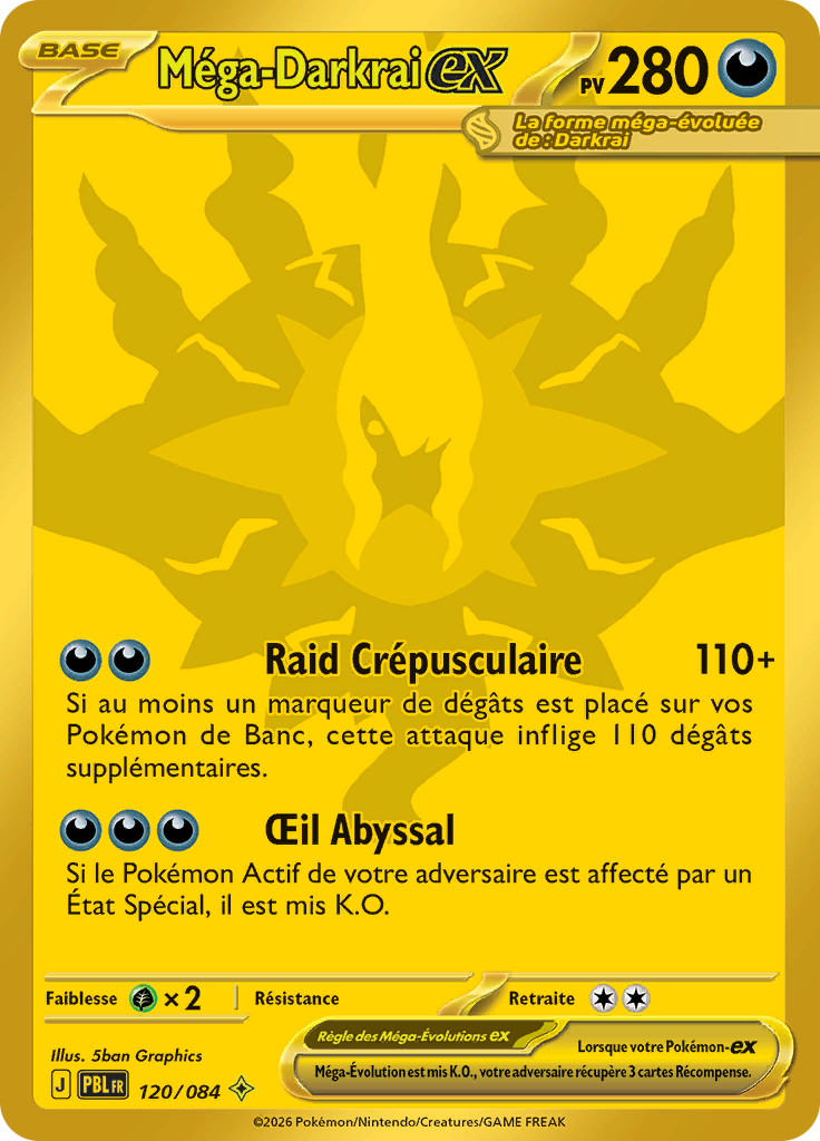 Méga-Darkrai EX 120/084, carte Nuit Noire (PBL), en vente à Manga Cash à Ans, province de Liège.