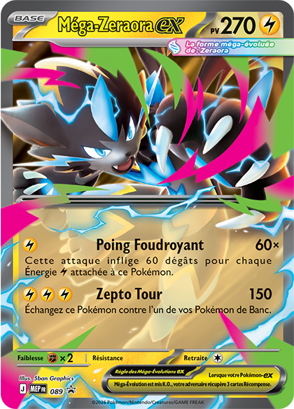 Méga-Zeraora EX MEP089, carte Cartes Promo Méga-Évolution (MEP), en vente à Manga Cash à Ans, province de Liège.