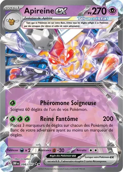 Apireine EX Téracristal 096/197 de l’extension Flammes Obsidiennes, mise en avant par Manga Cash à Ans en région liégeoise.