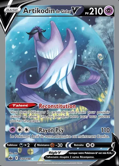 Carte Pokémon Artikodin de Galar V 170/198, série Règne de Glace, en très bon état, disponible chez Manga Cash à Ans (Liège).