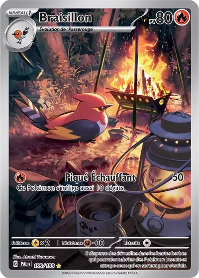 Braisillon 199/193 - Évolutions à Paldea. Visuel produit Manga Cash Ans (Liège), carte officielle Pokémon.