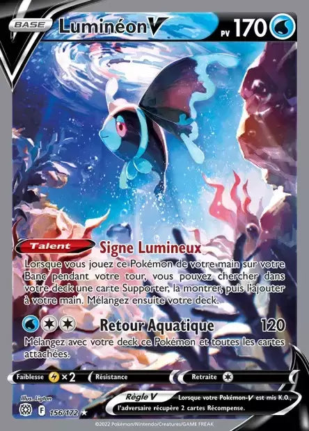 Carte Pokémon Luminéon V 156/172 de l’extension Stars Étincelantes, disponible à l’unité chez Manga Cash à Ans (Liège)