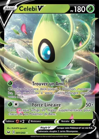 Celebi V 001/202 issu de l’extension Épée et Bouclier, mise en avant par Manga Cash à Ans, province de Liège.
