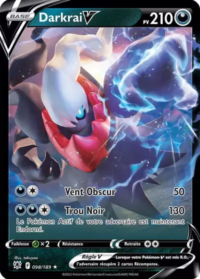 Darkrai V 098/189 de l’extension Astres Radieux, carte Pokémon présentée par Manga Cash à Ans, près de Liège.