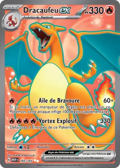 Carte Pokémon Dracaufeu EX 183/165 de l'extension 151 en vente à l’unité chez Manga Cash à Ans et Liège