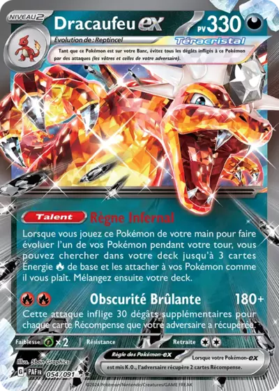 Retrouvez Dracaufeu Téracristal EX 054/091 de Destinées de Paldea chez Manga Cash, Ans (Liege).