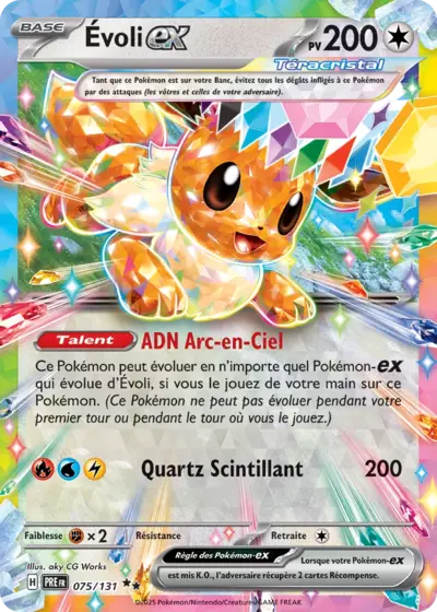 Évoli EX Téracristal 075/131 de l’extension Évolutions Prismatiques, disponible chez Manga Cash à Ans, province de Liège.