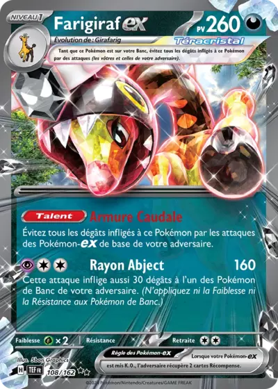 Farigiraf EX Téracristal 108/162 provenant de l’extension Forces Temporelles, disponible chez Manga Cash à Ans, près de Liège.