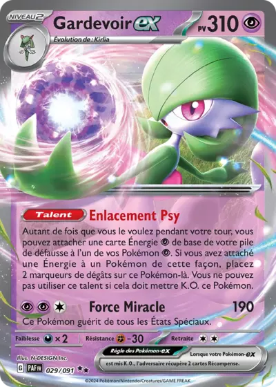 Carte Pokémon Gardevoir EX 029/091 de la série Destinées de Paldea, disponible chez Manga Cash Ans (Liège).