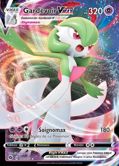 Gardevoir VMAX 017/073 de l’extension La Voie du Maître, mise en avant par Manga Cash à Ans, près de Liège.