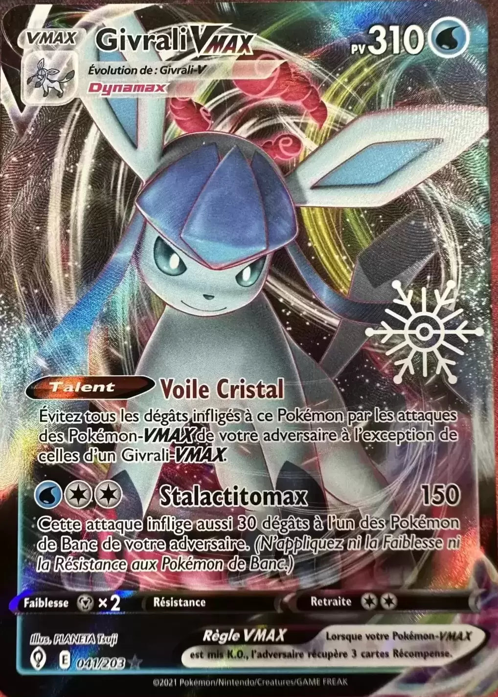Givrali VMAX 041/203, carte promo du Calendrier des Fêtes 2023 avec flocon, en vente à Manga Cash à Ans, province de Liège.