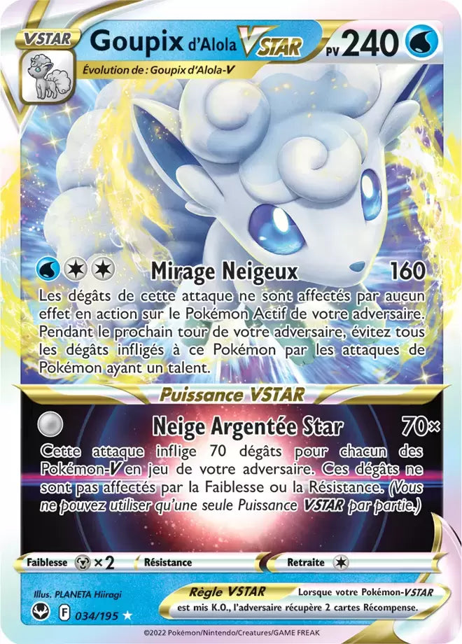Carte Pokémon Goupix d'Alola VSTAR 034/195 – Tempête Argentée – disponible chez Manga Cash à Ans (Liège)