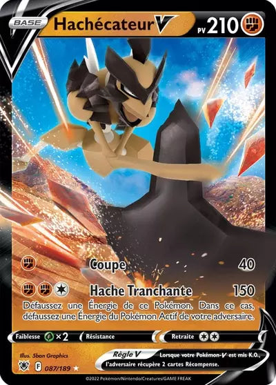 Carte Pokémon Hachécateur V 087/189 de l’extension Astres Radieux, visuel produit pour Manga Cash à Ans en région liégeoise.
