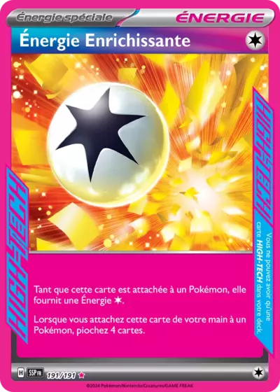 ant que cette carte est attachée à un Pokémon, elle fournit une Énergie . Lorsque vous attachez cette carte de votre main à un Pokémon, piochez 4 cartes.