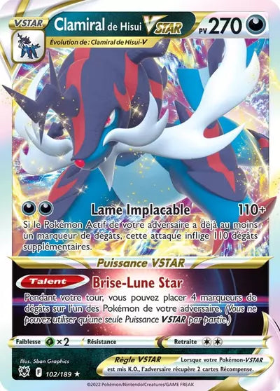 Carte Pokémon Clamiral de Hisui VSTAR 102/189 Astres Radieux ASR – vente à l’unité au prix Cardmarket – Manga Cash Ans (Liège)