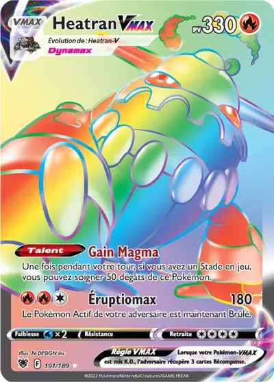 Carte Pokémon Heatran VMAX 191/189 Astres Radieux ASR – vente à l’unité au prix Cardmarket – Manga Cash Ans (Liège)