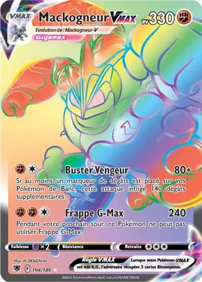 Carte Pokémon Mackogneur VMAX 194/189 Astres Radieux ASR – vente à l’unité au prix Cardmarket – Manga Cash Ans (Liège)