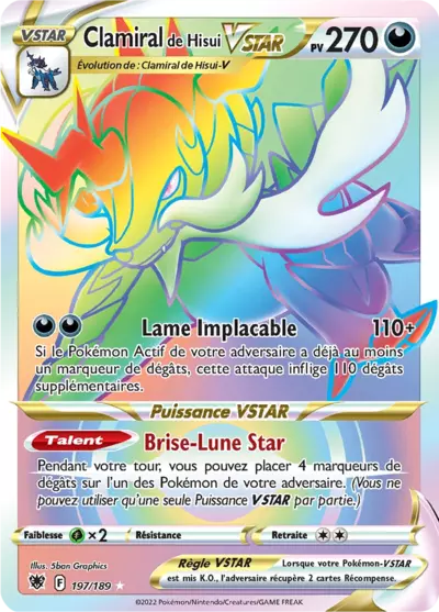 Carte Pokémon Clamiral de Hisui VSTAR 197/189 Astres Radieux ASR – vente à l’unité au prix Cardmarket – Manga Cash Ans (Liège)