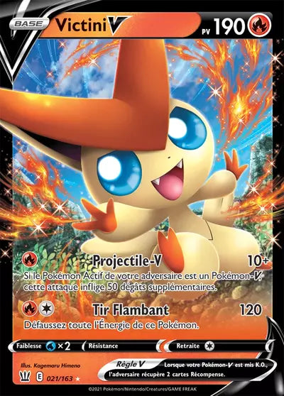 Carte Pokémon officielle Victini V 021/163 - Styles de Combat (non née) - Manga Cash Ans (Liège)