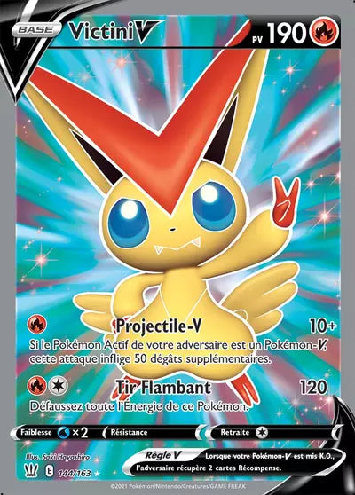 Carte Pokémon officielle Victini V 144/163 - Styles de Combat (non née) - Manga Cash Ans (Liège)