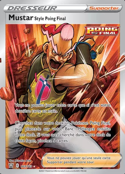 Carte Pokémon officielle Mustar Style Poing Final 163/163 - Styles de Combat (non née) - Manga Cash Ans (Liège)
