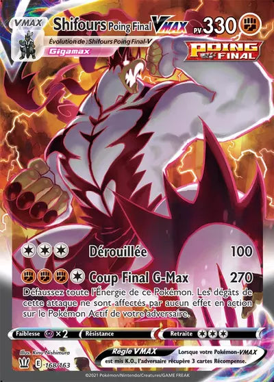 Carte Pokémon officielle Shifours Poing Final VMAX 168/163 - Styles de Combat (non née) - Manga Cash Ans (Liège)