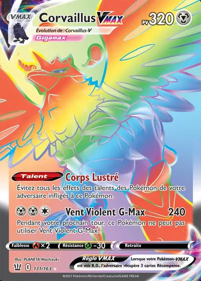 Carte Pokémon officielle Corvaillus VMAX 171/163 - Styles de Combat (non née) - Manga Cash Ans (Liège)