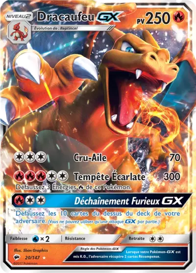 Dracaufeu GX 20/147, carte Ombres Ardentes (BUS), en vente à Manga Cash à Ans, province de Liège.