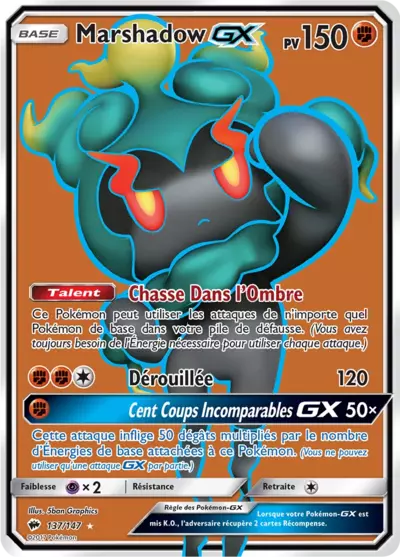 Marshadow GX 137/147, carte Ombres Ardentes (BUS), en vente à Manga Cash à Ans, province de Liège.