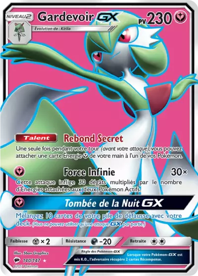 Gardevoir GX 140/147, carte Ombres Ardentes (BUS), en vente à Manga Cash à Ans, province de Liège.