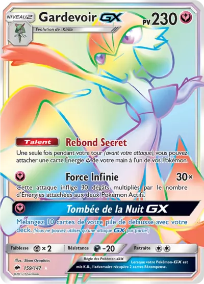 Gardevoir GX 159/147, carte Ombres Ardentes (BUS), en vente à Manga Cash à Ans, province de Liège.