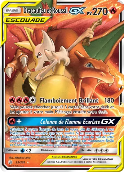 Dracaufeu et Roussil Escouade 22/236, carte Éclipse Cosmique (CEC), en vente à Manga Cash à Ans, province de Liège.