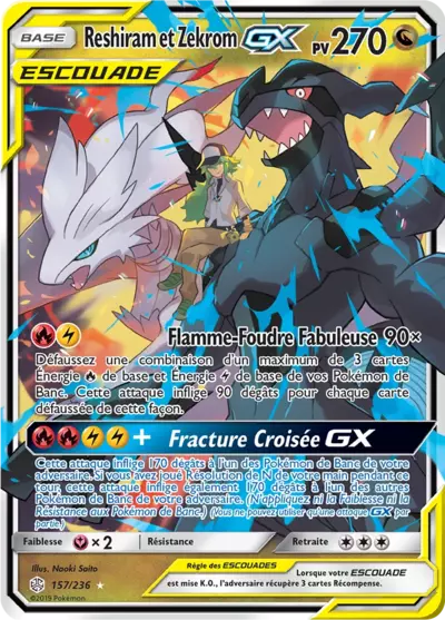Reshiram et Zekrom Escouade 157/236, carte Éclipse Cosmique (CEC), en vente à Manga Cash à Ans, province de Liège.