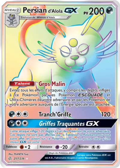 Persian d'Alola GX 257/236, carte Éclipse Cosmique (CEC), en vente à Manga Cash à Ans, province de Liège.