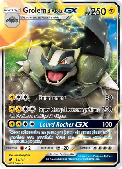 Grolem d'Alola GX 34/111, carte Invasion Carmin (CIN), en vente à Manga Cash à Ans, province de Liège.