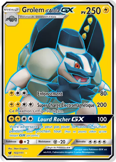 Grolem d'Alola GX 102/111, carte Invasion Carmin (CIN), en vente à Manga Cash à Ans, province de Liège.