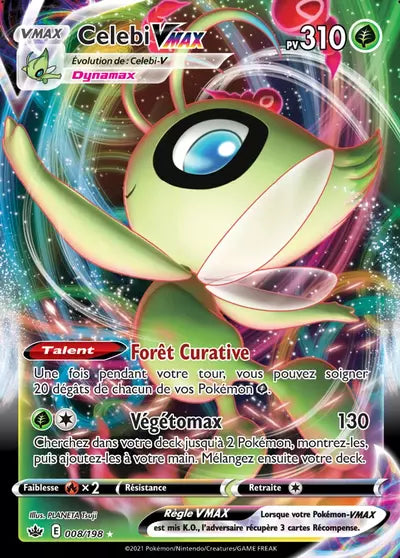 Carte Pokémon Celebi VMAX 008/198 - Règne de Glace (CRE) chez Manga Cash Liège (Liège), vendue à l’unité (non reconditionnée).