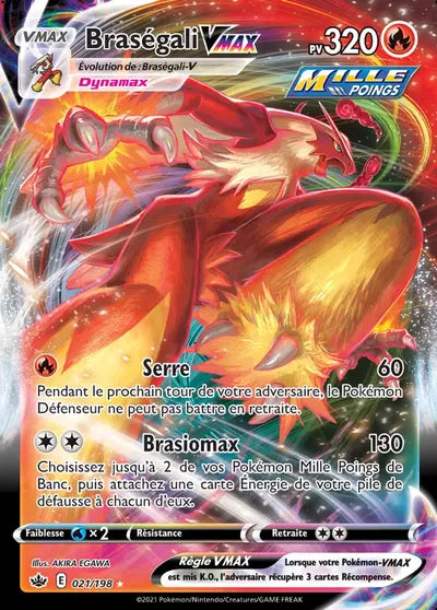 Carte Pokémon Braségali VMAX 021/198 - Règne de Glace (CRE) chez Manga Cash Ans (Liège), vendue à l’unité (non reconditionnée).