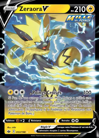 Carte Pokémon Zeraora V 053/198 - Règne de Glace (CRE) chez Manga Cash Liège (Liège), vendue à l’unité (non reconditionnée).