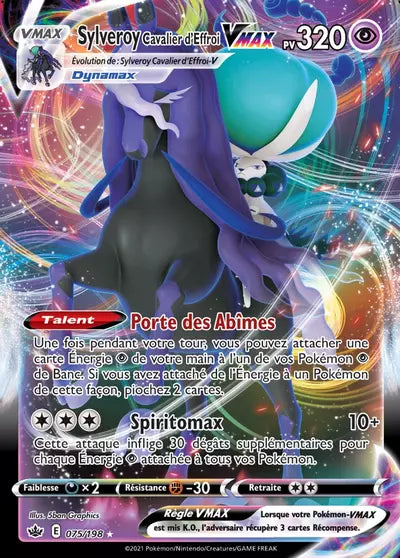 Carte Pokémon Sylveroy Cavalier d'Effroi VMAX 075/198 - Règne de Glace (CRE) chez Manga Cash Liège (Liège), vendue à l’unité (non reconditionnée).
