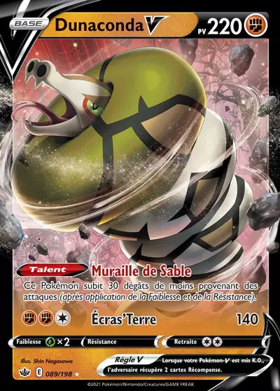 Carte Pokémon Dunaconda V 089/198 - Règne de Glace (CRE) chez Manga Cash Ans (Liège), vendue à l’unité (non reconditionnée).