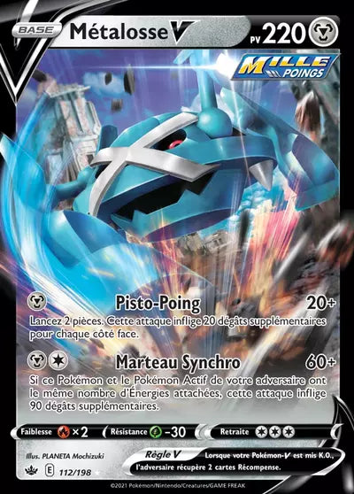 Carte Pokémon Métalosse V 112/198 - Règne de Glace (CRE) chez Manga Cash Ans (Liège), vendue à l’unité (non reconditionnée).