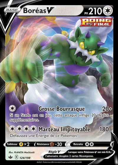 Carte Pokémon Boréas V 124/198 - Règne de Glace (CRE) chez Manga Cash Ans (Liège), vendue à l’unité (non reconditionnée).