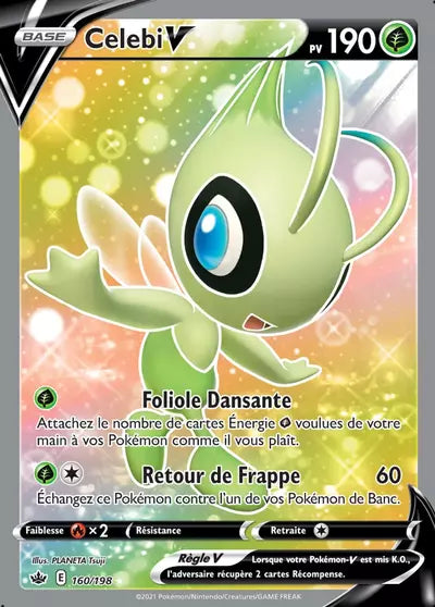 Carte Pokémon Celebi V 160/198 - Règne de Glace (CRE) chez Manga Cash Ans-Liège (Liège), vendue à l’unité (non reconditionnée).