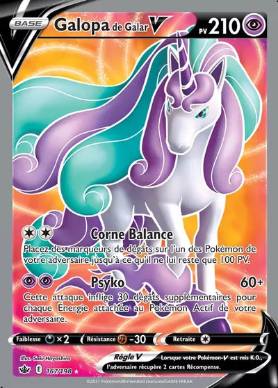 Carte Pokémon Galopa de Galar V 167/198 - Règne de Glace (CRE) chez Manga Cash Ans (Liège), vendue à l’unité (non reconditionnée).
