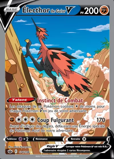 Carte Pokémon Électhor de Galar V 174/198 - Règne de Glace (CRE) chez Manga Cash Liège (Liège), vendue à l’unité (non reconditionnée).
