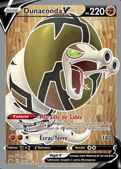 Carte Pokémon Dunaconda V 175/198 - Règne de Glace (CRE) chez Manga Cash Ans-Liège (Liège), vendue à l’unité (non reconditionnée).