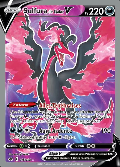 Carte Pokémon Sulfura de Galar V 176/198 - Règne de Glace (CRE) chez Manga Cash Ans (Liège), vendue à l’unité (non reconditionnée).